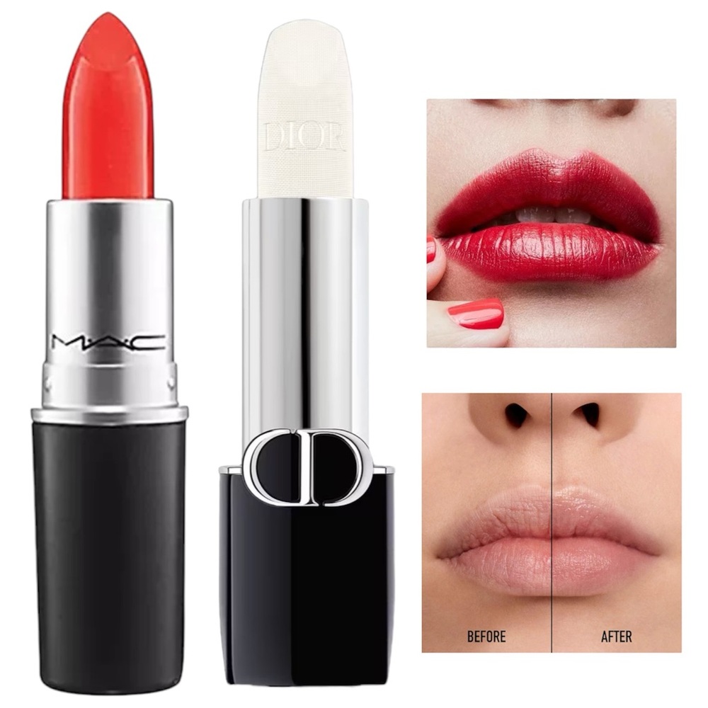 DIOR ROUGE 000 & MAC ROUGE A LEVRES LIPSTICK BUNDLE NEW $60
